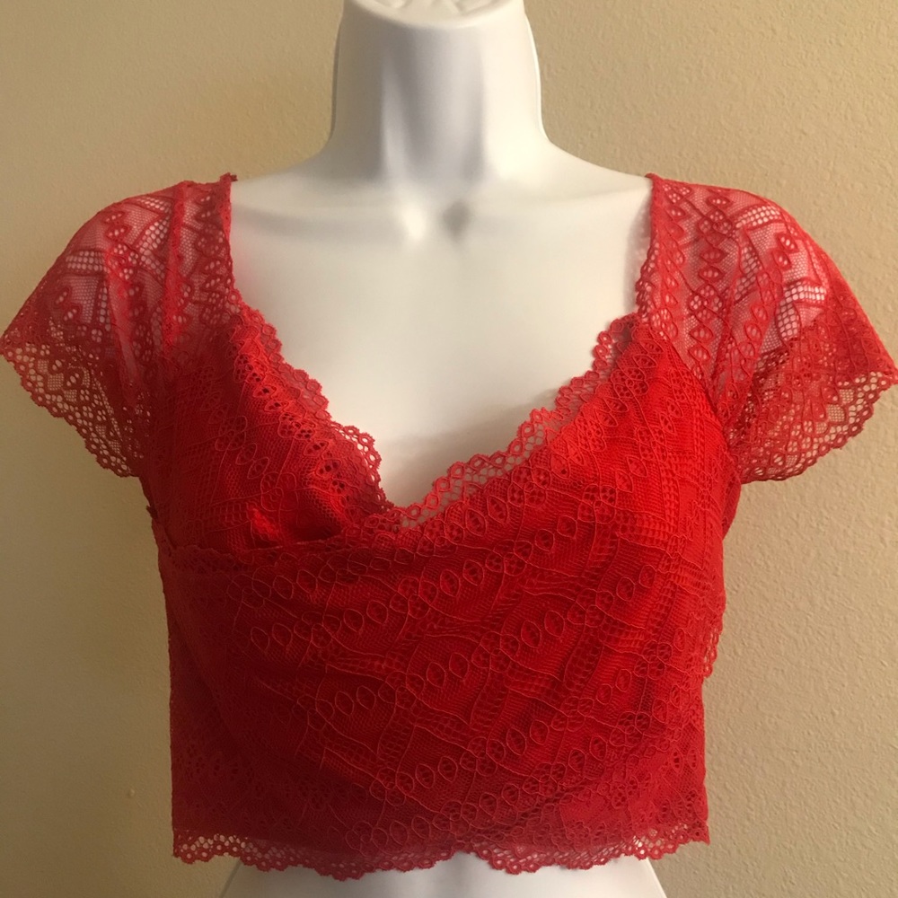 Bebe red lace crop top